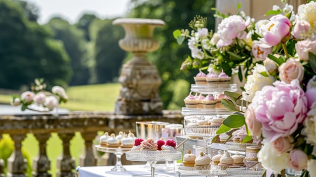 Wedding decoration with peonies, floral decor and event celebration, peony flowers and wedding ceremony in the garden, English country style