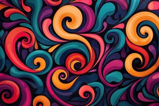 Vibrant swirly abstract background with colorful swirls on black artistic design for beauty and fashion industry