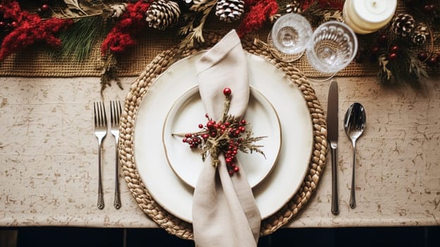 Table decor, holiday tablescape and formal dinner table setting for Christmas, holidays and event celebration, English country decoration and home styling inspiration