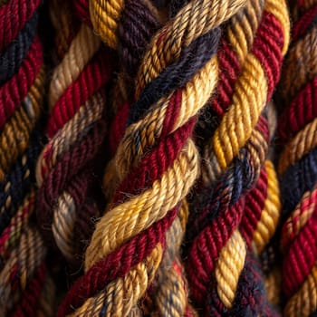 A closeup of a vibrant assortment of ropes showcasing different tints and shades, highlighting the material properties of fiber and composite materials like electric blue and magenta threads