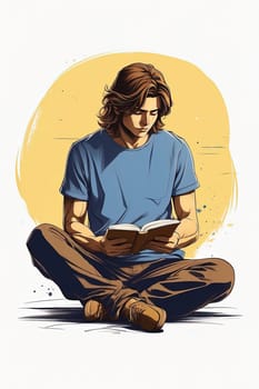 Vector illustration of a young man reading a book. Generative AI.