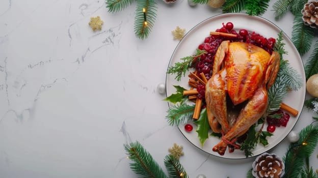 Festive Christmas Feast with Roasted Turkey and Cranberry Compote.