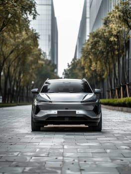 Sleek and Sophisticated Electric SUV in Urban Setting.