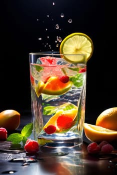 Invigorating fruit-infused water elegantly presented in a sparkling glass on a sunny day