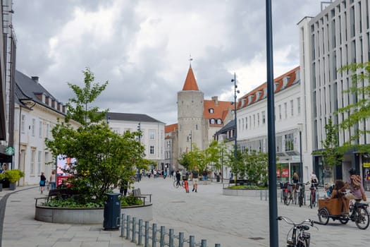Street of the old Danish town of Aalborg, Denmark - Oktober 1, 2023.