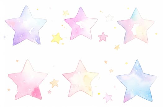Set of watercolor abstract stars. Pattern hand drawn illustration