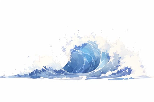 Water wave hand drawn watercolor illustration