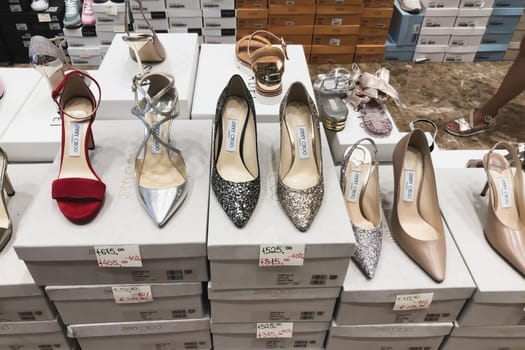 VERONA, ITALY- AUGUST 19, 2019: Jimmy Choo shoes in store with discounts on sale
