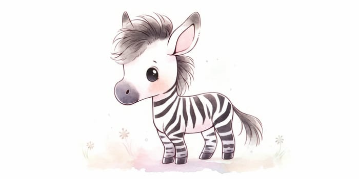 Cute kawaii zebra hand drawn watercolor illustration