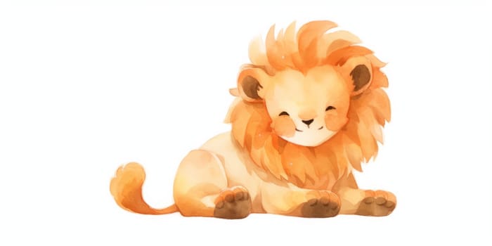 Cute kawaii baby lion hand drawn watercolor illustration