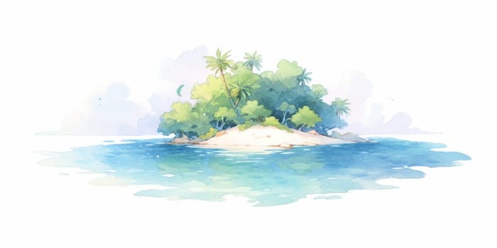 Simple tropical island hand drawn watercolor illustration