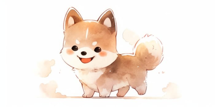 Cute kawaii dog hand drawn watercolor illustration