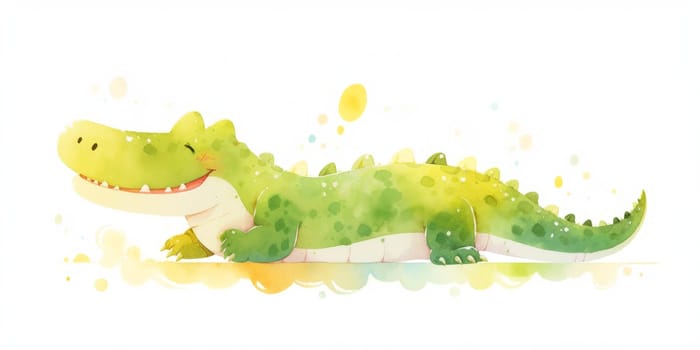 Cute kawaii crocodile hand drawn watercolor illustration