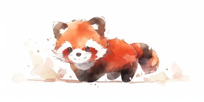 Cute kawaii red panda hand drawn watercolor illustration