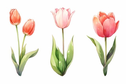 Tulips flower hand painted watercolor illustration