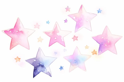 Set of watercolor abstract stars. Pattern hand drawn illustration