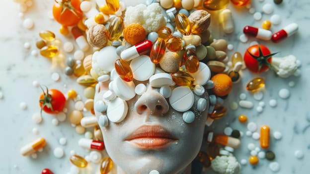 Vitamin capsules in a jar on the table. Vitamin tablets .