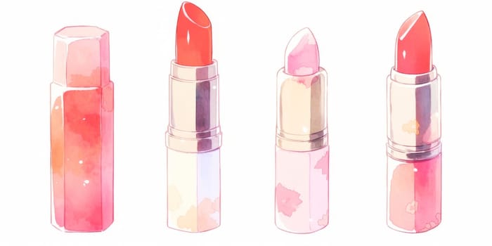 Set of lipsticks simple watercolor hand drawn illustration