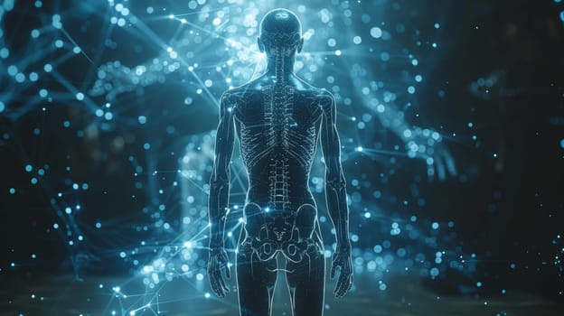 The skeletal structure of the human body. X-ray image of the future. 3D illustration.