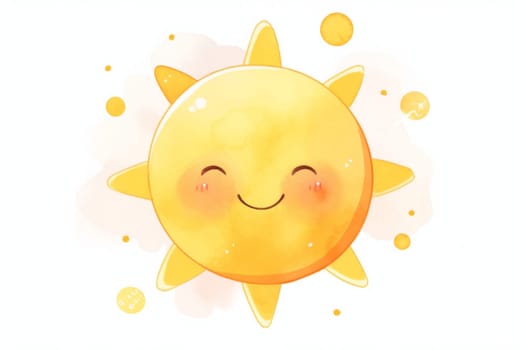 Smiley sun face character hand drawn watercolor illustration