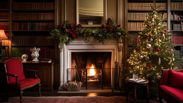 Christmas at the manor, English countryside decoration and festive interior decor