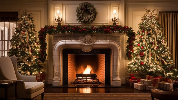 Christmas at the manor, English countryside decoration and festive interior decor