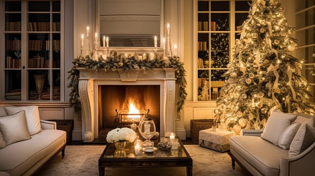 Christmas at the manor, English countryside decoration and festive interior decor