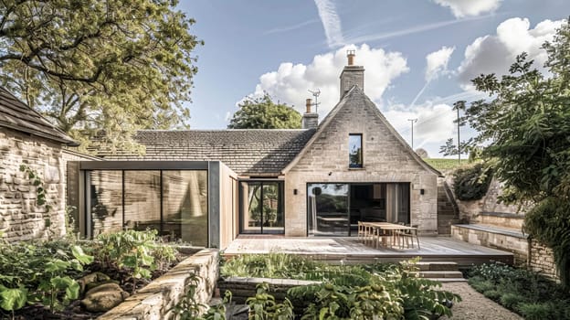 Cotswolds cottage in the English countryside style, modern architecture and design