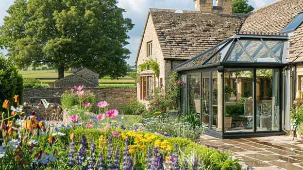 Cotswolds cottage in the English countryside style, modern architecture and design