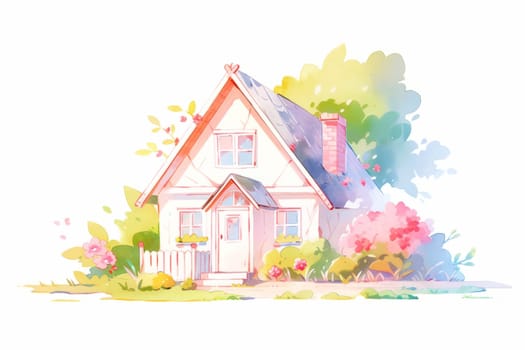 Cute cozy house hand drawn watercolor illustration