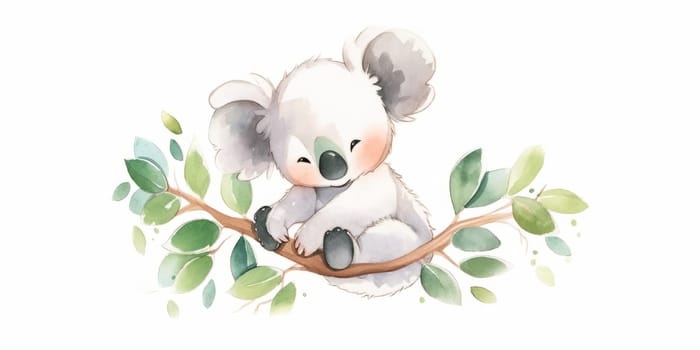Cute kawaii koala hand drawn watercolor illustration