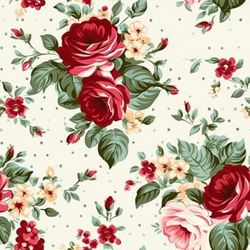 Seamless pattern, tileable floral country holiday print with roses, dots and flowers for wallpaper, wrapping paper, scrapbook, fabric and polka dot roses product design idea