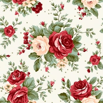 Seamless pattern, tileable floral country holiday print with roses, dots and flowers for wallpaper, wrapping paper, scrapbook, fabric and polka dot roses product design idea