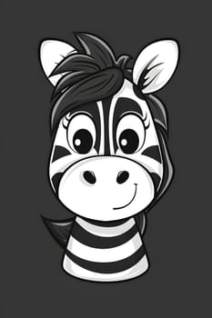 A monochrome cartoon zebra with a bow on its head, drawn in a whimsical art style. The illustration captures the playful gesture of the animals snout and features intricate line work