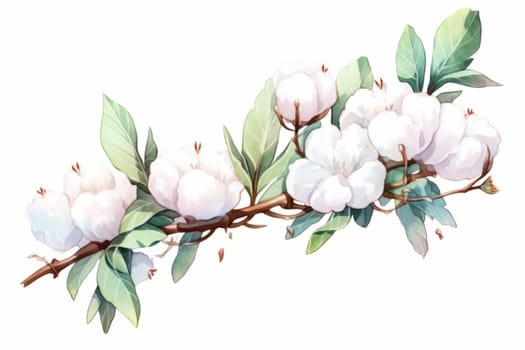 Cotton flowers hand drawn watercolor illustration