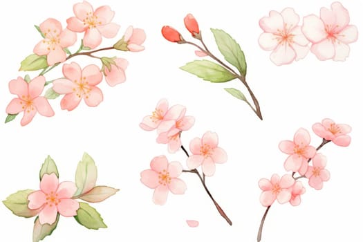 Branch of cherry blossom hand drawn watercolor illustration