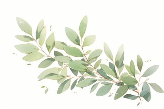 Green leaf eucalyptus branches hand drawn watercolor illustration