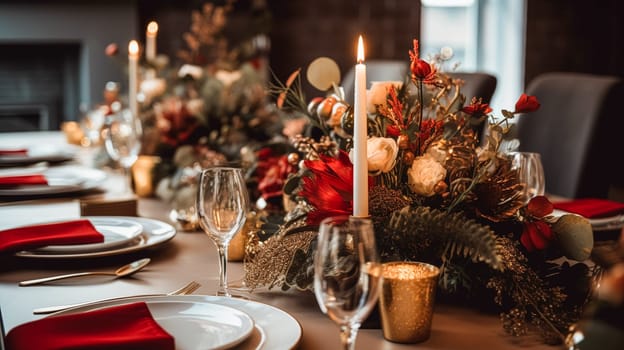 Holiday table decor, Christmas holidays celebration, tablescape and dinner table setting, English country decoration and home styling inspiration