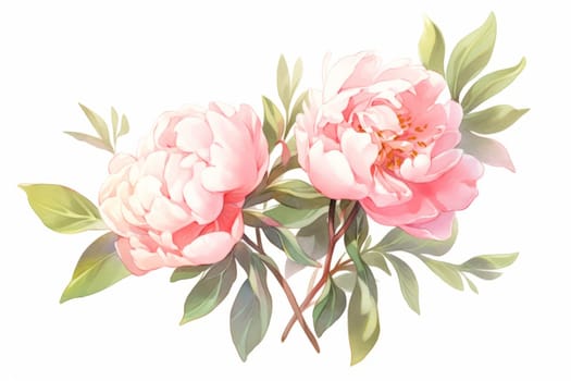 Peony flower hand painted watercolor illustration