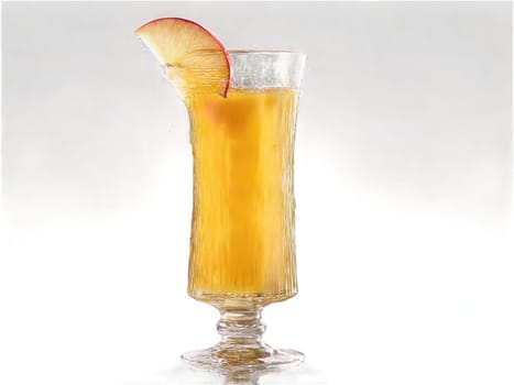 Apple Juice Crisp apple juice in a tall fluted glass apple slices artistically arranged dynamic. Drink isolated on transparent background.