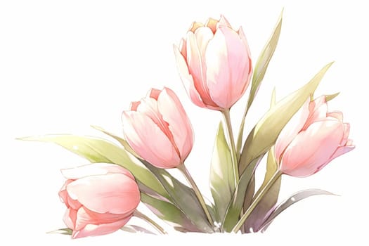 Tulips flower hand painted watercolor illustration