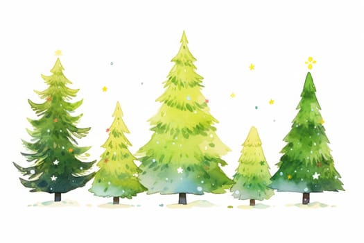 Set of christmas tree hand painted watercolor illustration
