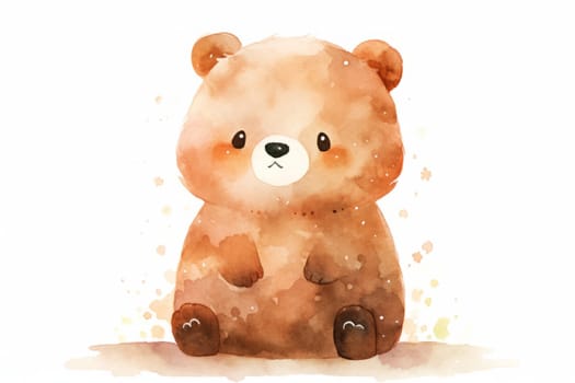 Cute little teddy bear hand drawn watercolor illustration