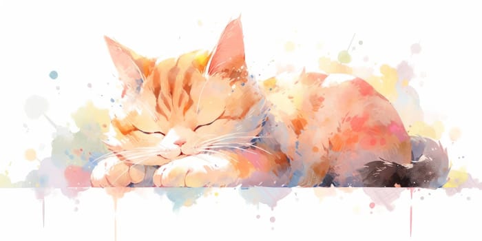 Cute cat hand drawn watercolor illustration