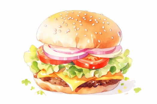 Watercolor burger hand drawn illustration