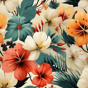 Seamless pattern tile background flowers and floral leaves plants. High quality photo