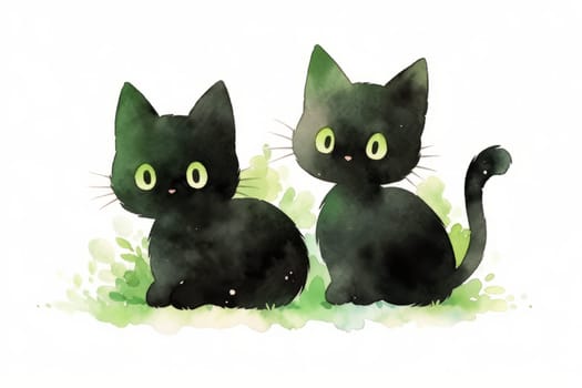 Simple black cute cat watercolor illustration