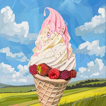 Fun oil fine art painting, ice cream in English country style, printable art design idea