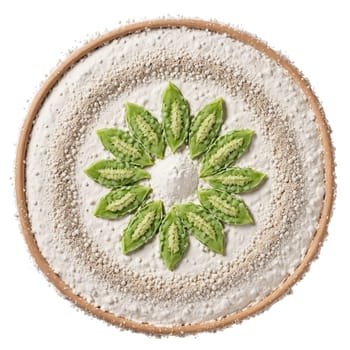 Winged bean flour mandala a circular design of fine winged bean flour medium winged bean. Food isolated on transparent background.