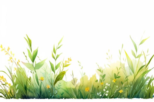 Green and gold grass border hand painted watercolor illustration
